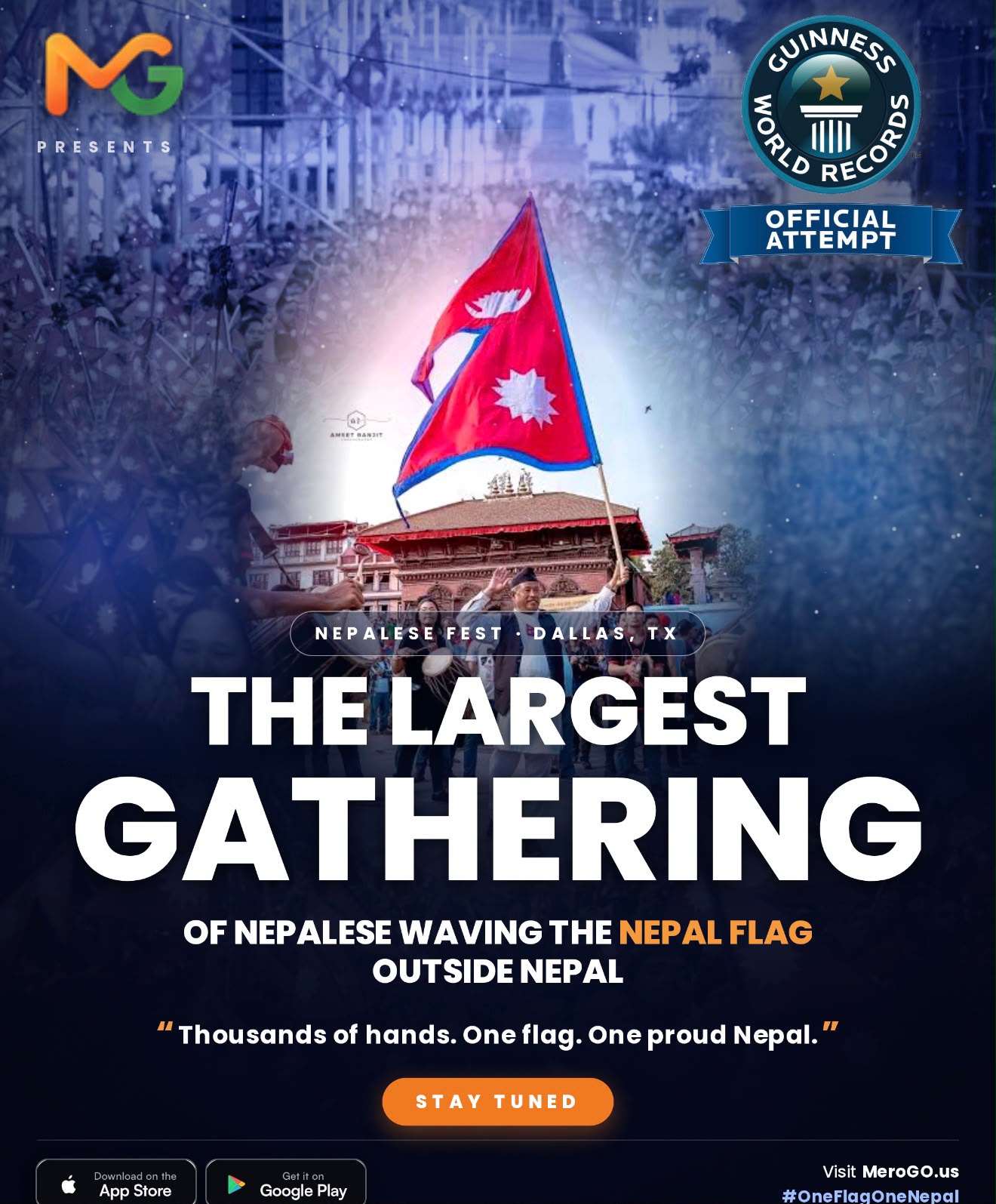 meroGO presents a Guinness World Records official attempt: the largest gathering of Nepalese waving the Nepal flag outside Nepal, at Nepalese Fest in Dallas, Texas.